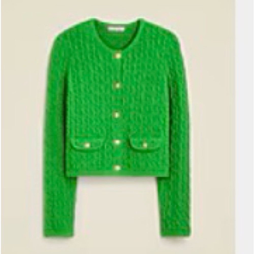 J Crew Odette cable-knit sweater lady jacket in cotton-blend bouclé